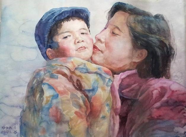 《母与子》（水彩画）1998年116cmx76cm